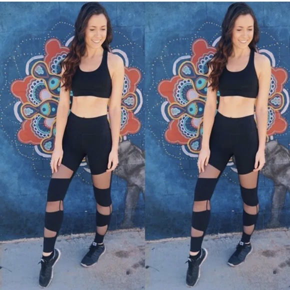 US High Waist Workout Running Gym Sport Womens Pants Fitness Black Mesh Leggings - Picture 3 of 6